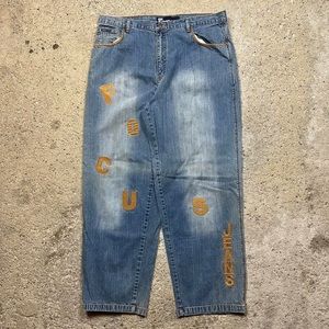 vintage y2k focus jeans patchwork lettering jeans